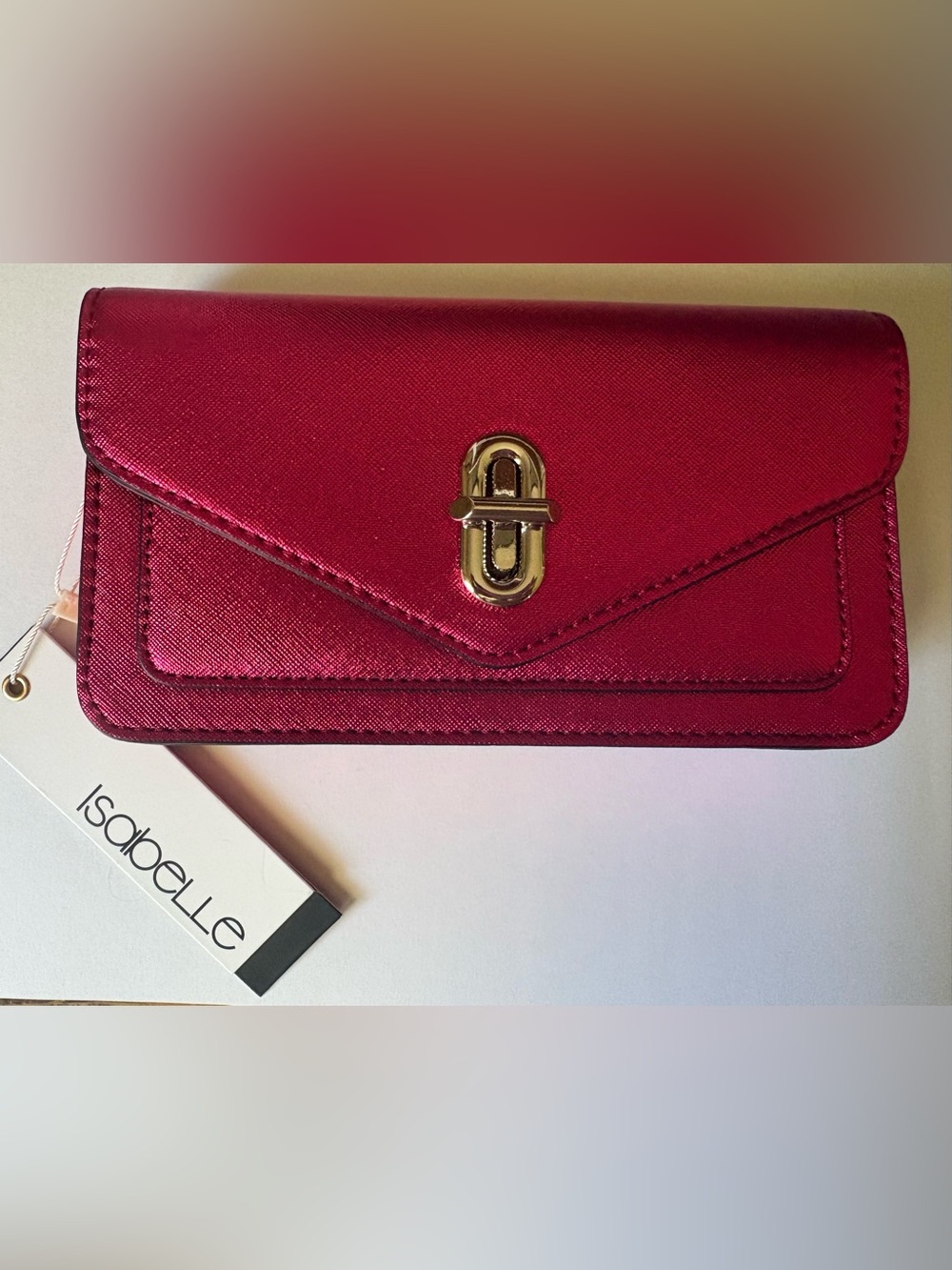 Isabelle Hot Pink Saffiano Crossbody Bag NWT | Envelope Clutch | Turn-Lock